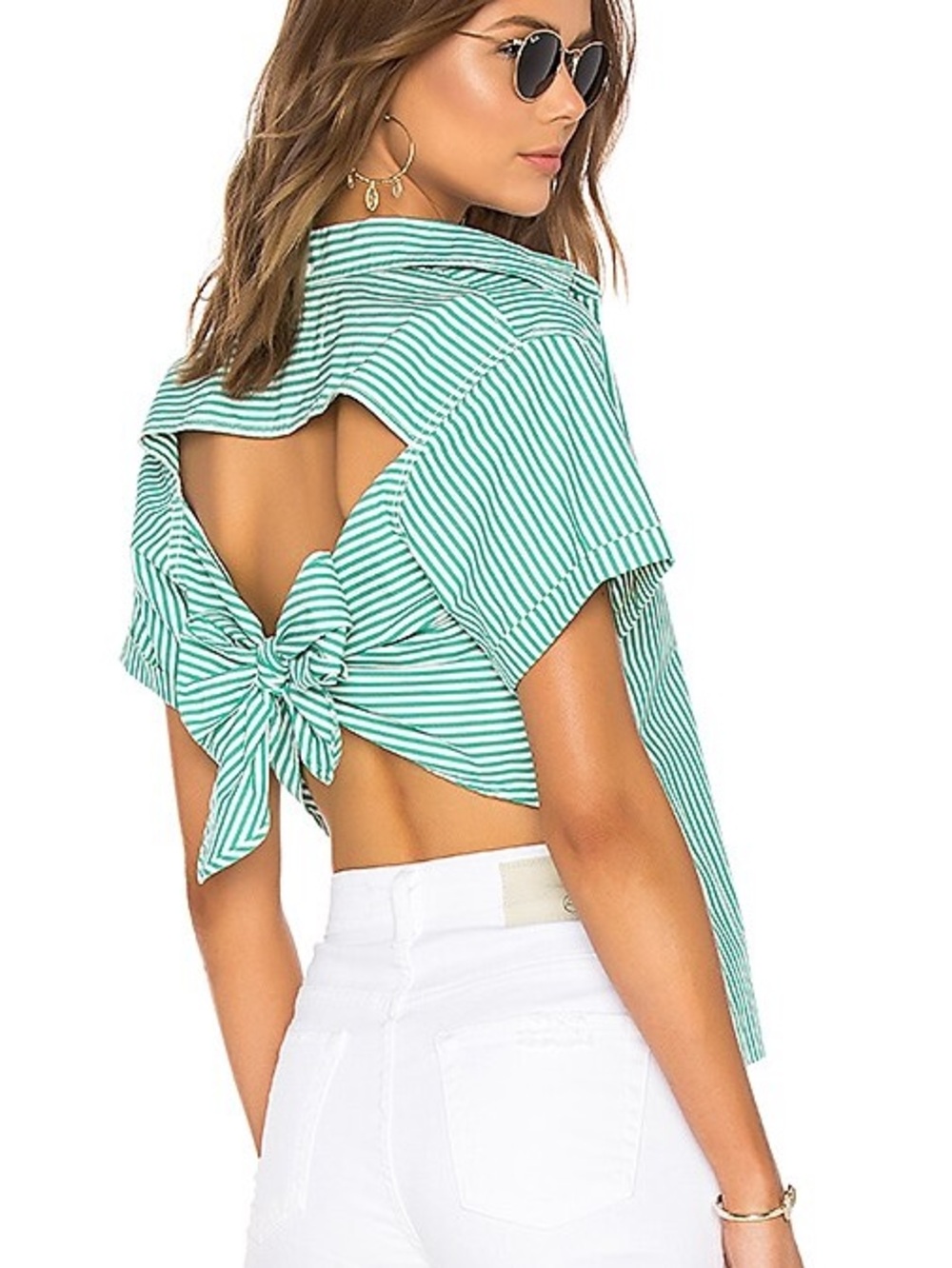 Current/Elliott Green White Striped Short-Sleeve Button Shirt